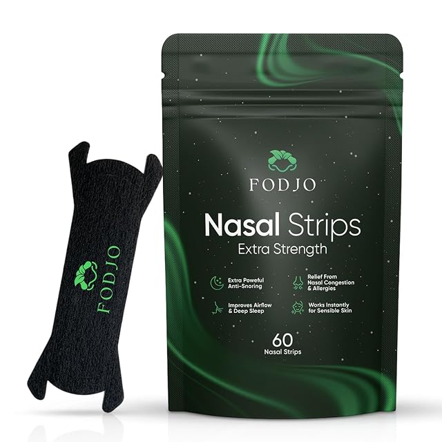 FODJO Extra Strong Nasal Strips Heavy-Duty Nose Strips for Snoring Relief Improved Breathing 60 Count Drug-Free Sleep Aid