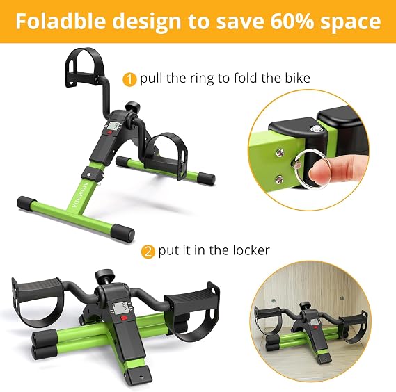 Pedal Exerciser Desk Exercise Bike Leg and Arm Bike with LCD Monitor Foldable (black/green)