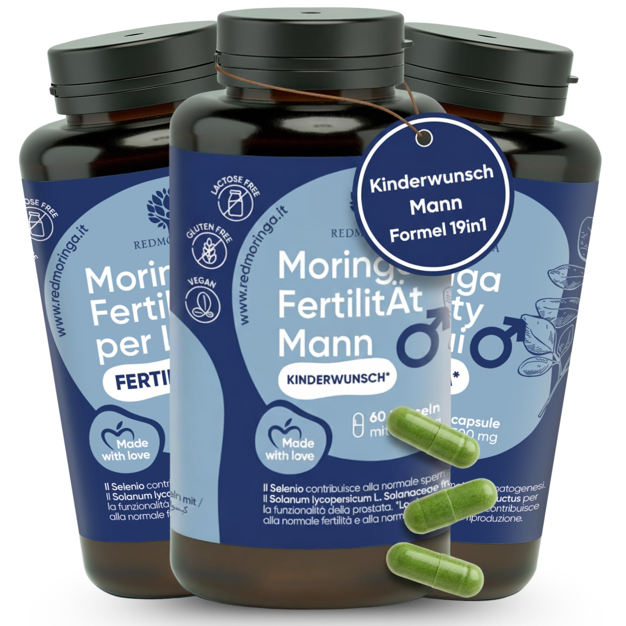 Kinderwunsch Mann Formel 180 Kapseln - Spermienqualität Verbessern mit Bio Moring, Coenzym Q10, L-Carnitin, L-Arginin, Zink, Selen - Made in Italy