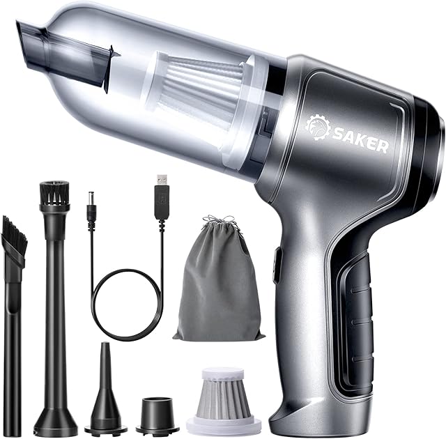 Saker Mini Handheld Cordless Vacuum Cleaner,3 in 1 Car Vacuum Cleaner,Wireless Multifunctional Brushless Motor 12000PA High Power with USB Vacuum Cleaner for Car Outdoor,Keyboard Cleaning and Pet Hair