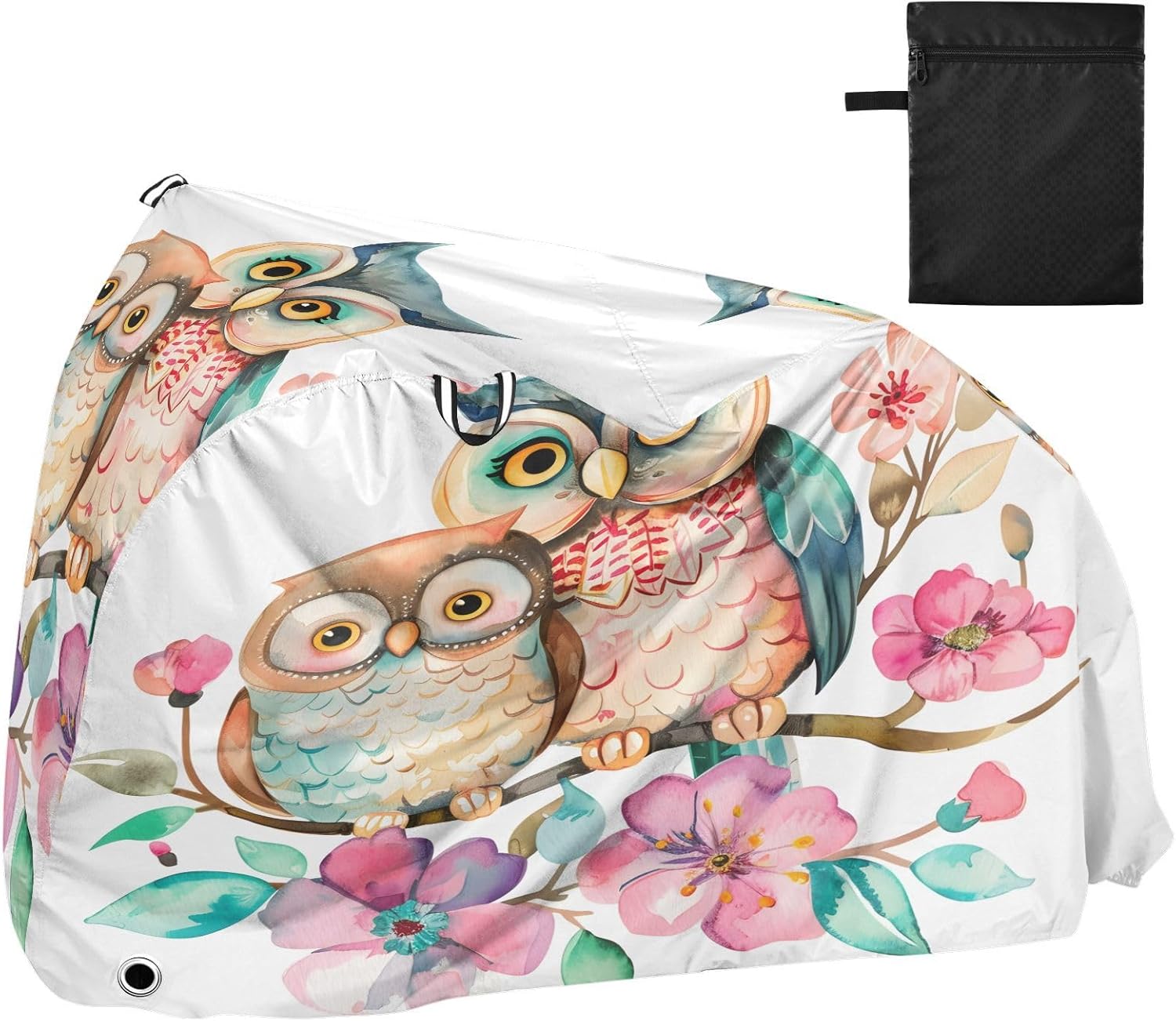 ALAZA Cute Owl Flowers Bike Cover Waterproof Outdoor Ebike Bicycle Covers Tarp Protection for 1/2 Bikes, Sun UV Dust Wind Proof