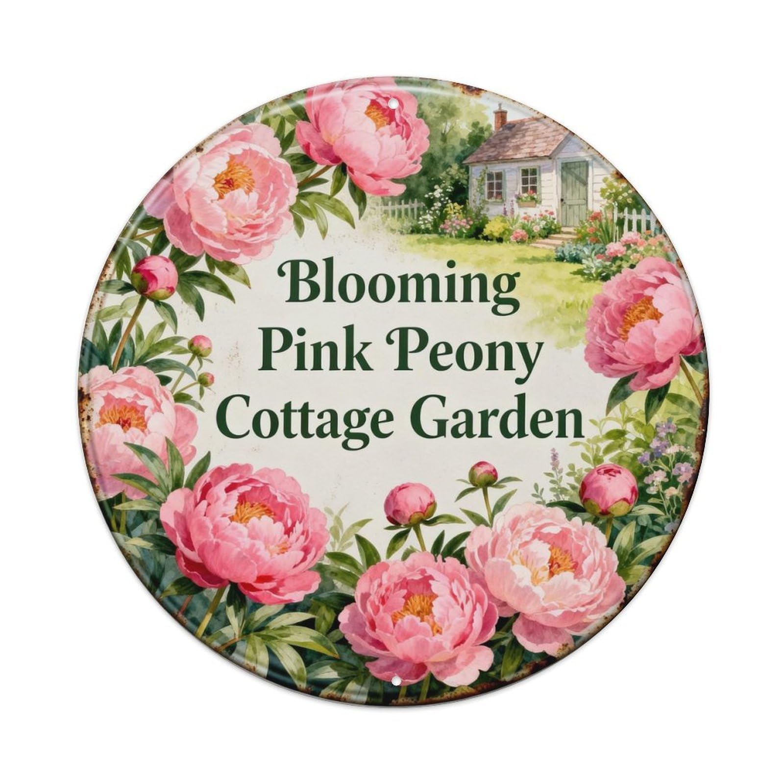 Blooming Pink Peony Cottage Garden Metal Tin Sign Plaque