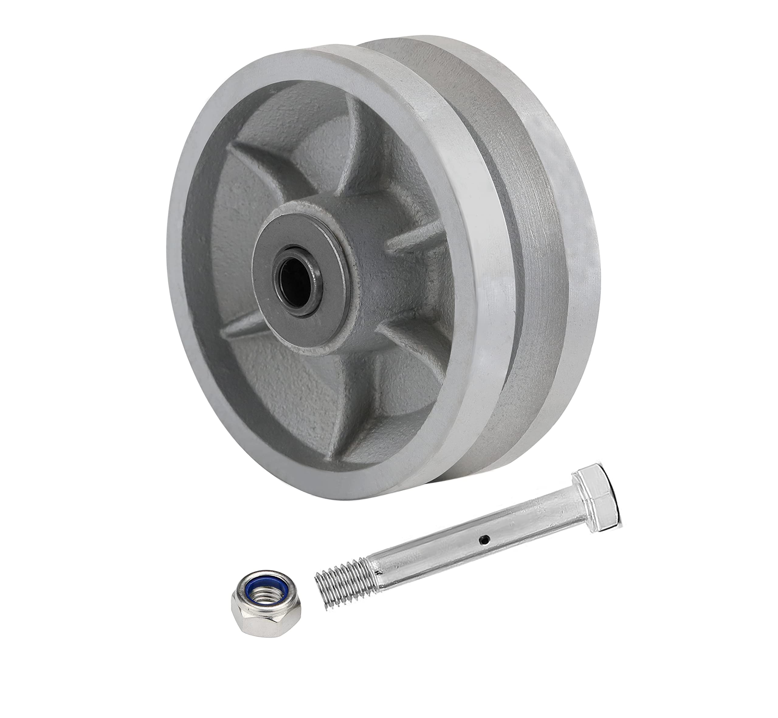 10,2 cm x 3,8 cm große V-Nut-Rad, aus Gusseisen, mit gerader Rollenlagerkapazität bis zu 362,9 kg (1 Silberrad).