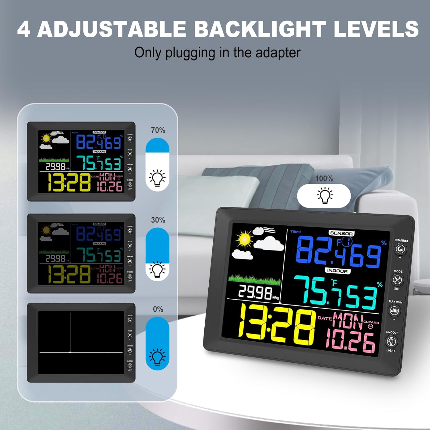 Urageuxy Weather Station Wireless Indoor Outdoor, 8.3 Inch Color Display Digital Clock, Outdoor Weather Stations Wireless with Remote Sensor, Clock, Dew Point, Temperature, Humidity, Weather Forecast