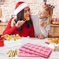 Vista 6 de Kit de 304 moldes de silicona para piruletas, moldes de caramelo rosa con 15 agujeros, soporte acrílico, palitos de 100P, bolsas, corbatas