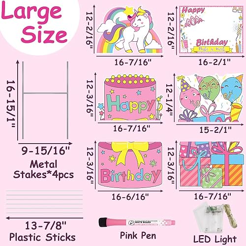Miniatura 5 de Letreros de jardín de feliz cumpleaños con estacas de metal para niñas letrero grande de cumpleaños con unicornio 24 pulgadas 6 piezas