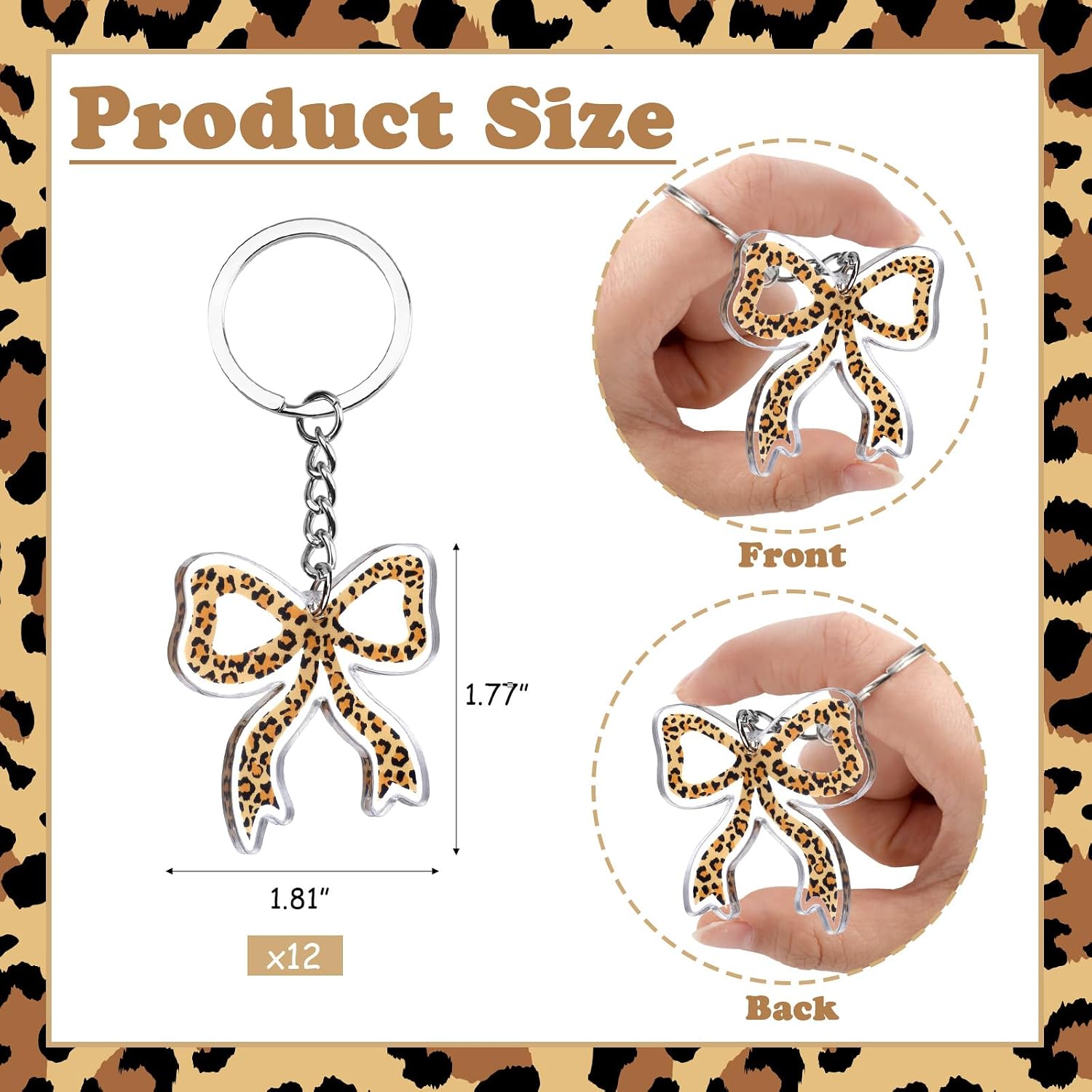 Serencatcher 12Pcs Leopard Print Bow Keychain Bulk, Leopard Party Favors Cheetah Print Bow Acrylic Keychain for Birthday Baby Shower Bachelorette Bridal Shower Engagement Party Favors Gifts