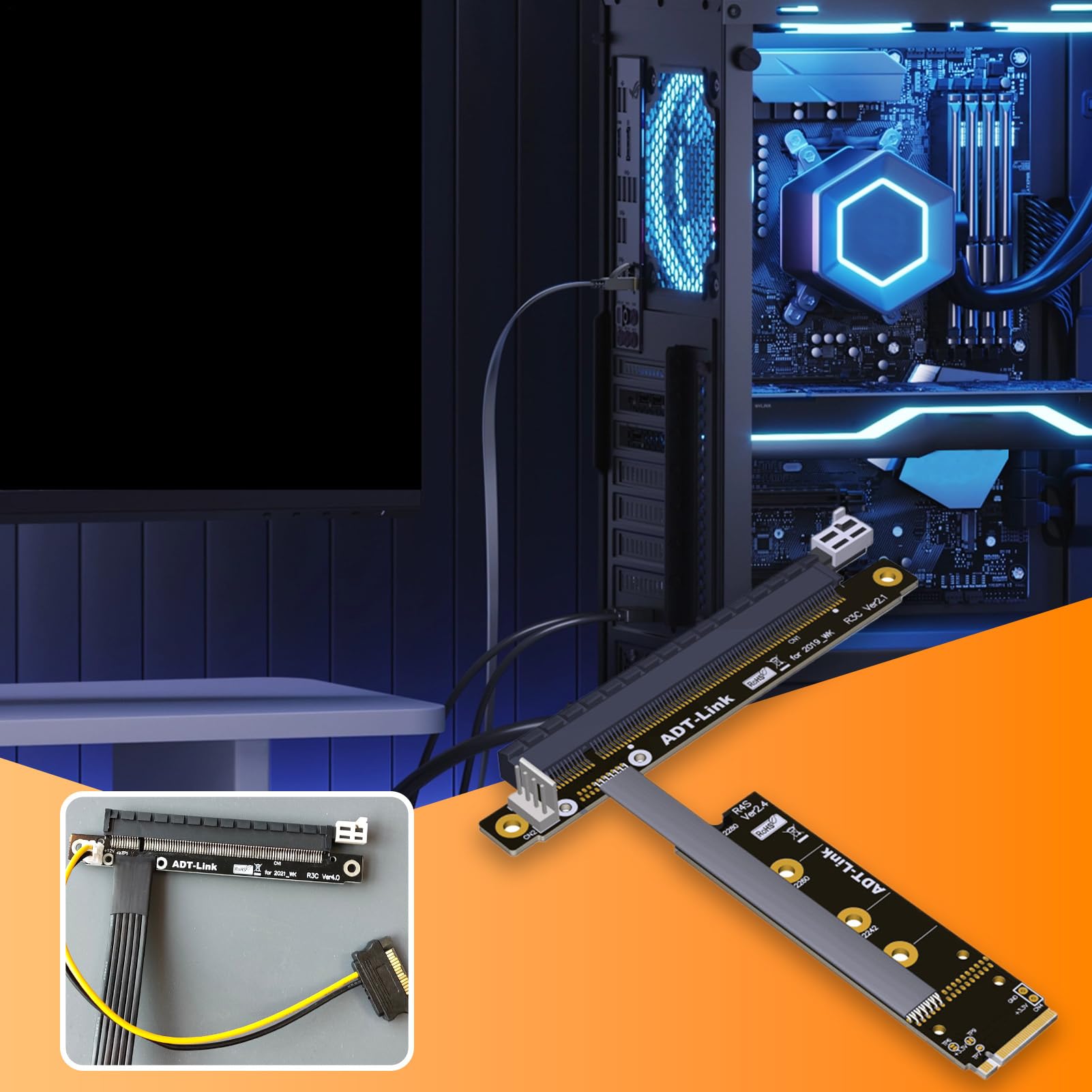 ADT-Link przedłużacz M.2 do PCI-E 4.0 X16, Adtlink M.2 do Pci, przedłużacz adaptera karty graficznej, transmisja z pełną prędkością, wygodny proces konfiguracji, 25 cm dla lepszego przepływu pracy
