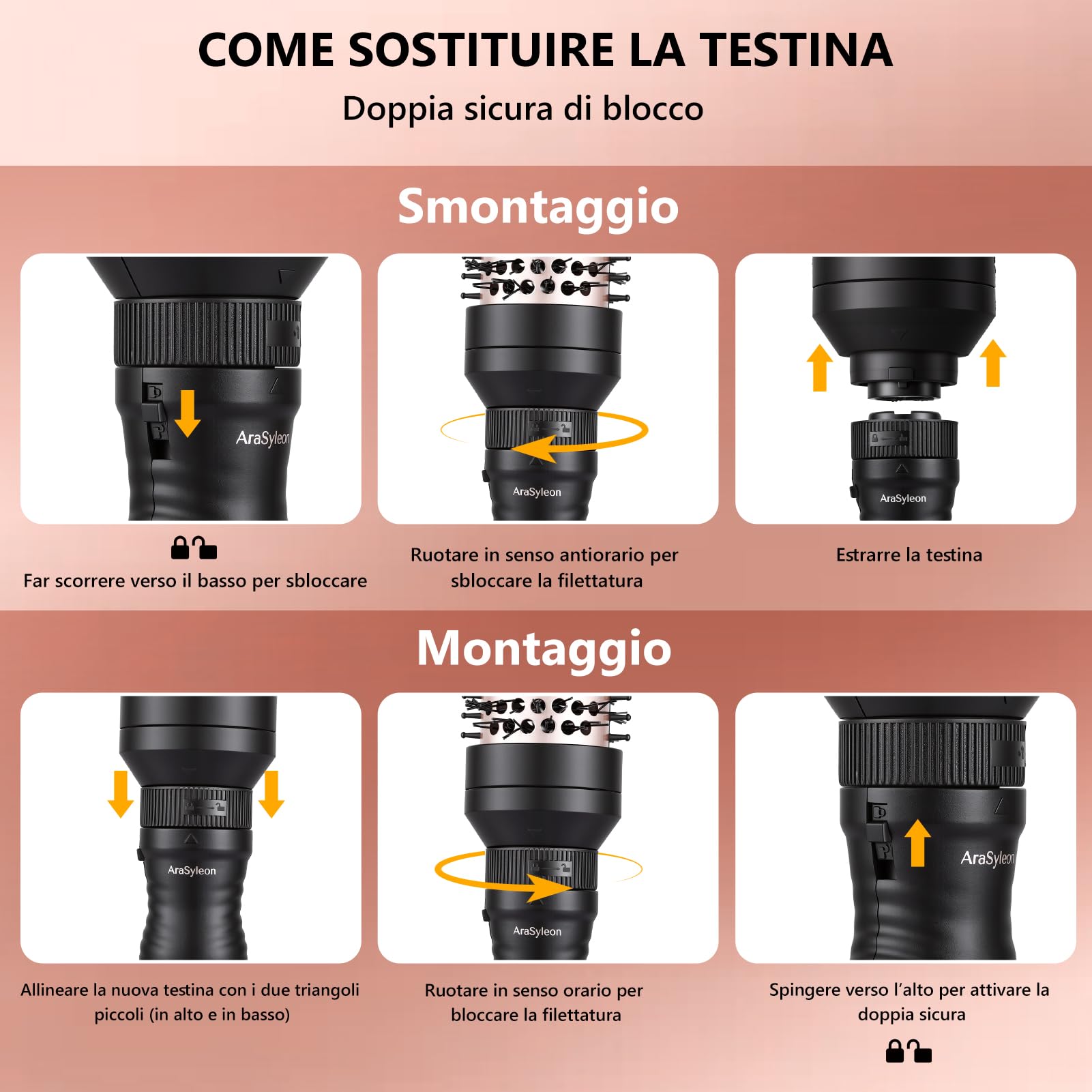 3-in-1 Spazzola Termica Set, Accessori Rimovibili (32/38/45mm), Tecnologia Ioni Ceramica-Tormalina, Anti-Crespo, Perfetta come Spazzola Elettrica per Styling Rapido