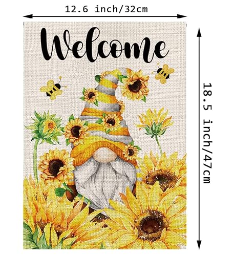 Summer Garden Flag Gnome Sunflowers Bee Vertical Double Sided Yard Welcome Seasonal Outdoor Decor 12.5 X 18 Inch #TOP1