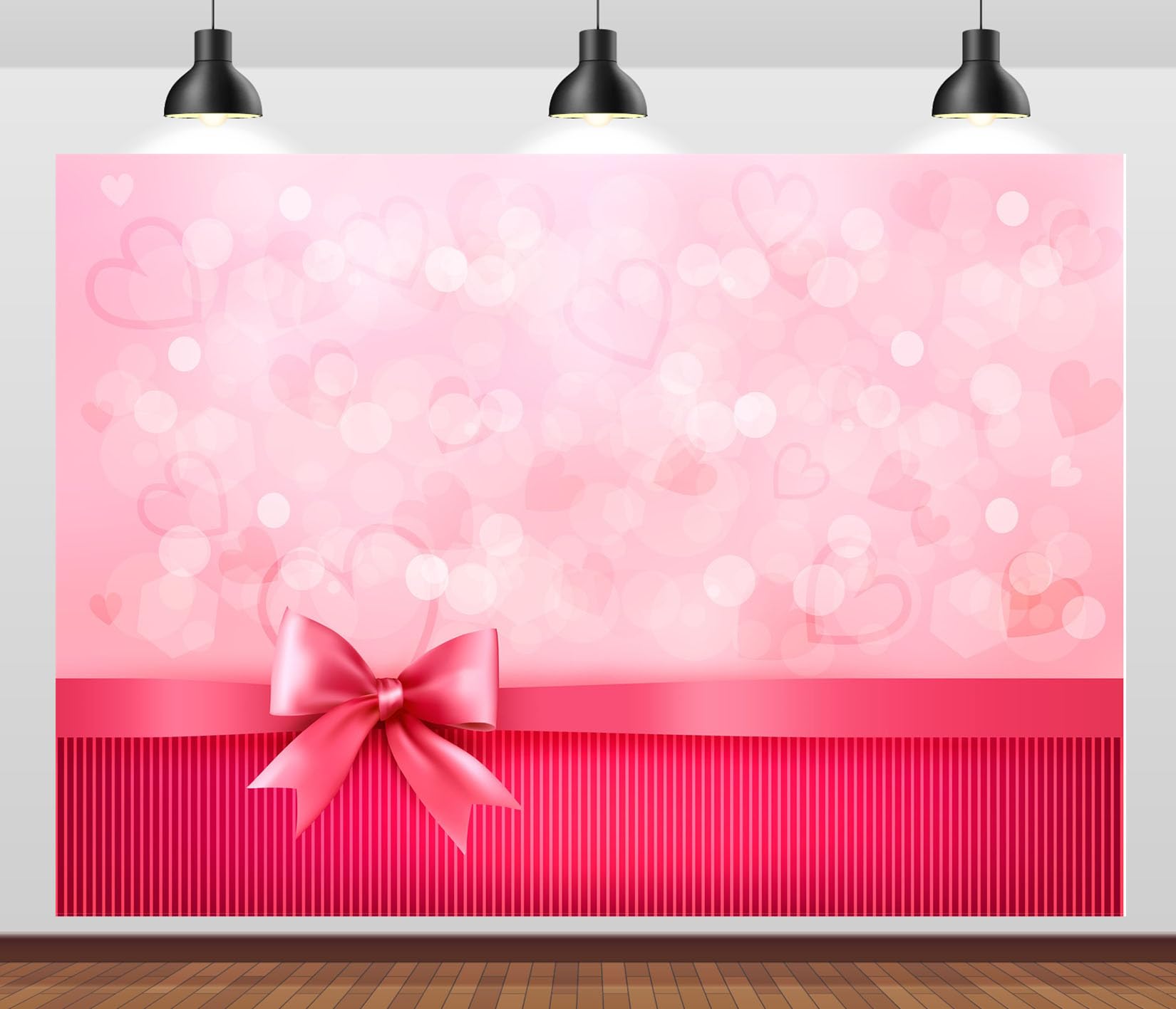 15x8FT (4.6x2.5m) Bokeh Di Cuori Rosa Con Fiocco Di Raso Sfondo Fotografico | Dolce Design Da Regalo Romantico Fondale In Tessuto,Cuori Morbidi Luci,Per Feste Romantiche E Foto Di Coppia,Photo Booth