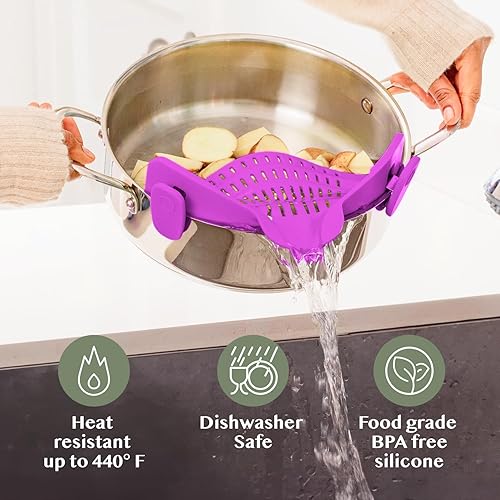 Miniatura 52 de Kitchen Gizmo - Colador Snap N Strain de pasta para ollas, colador de silicona ajustable con clip para ollas, sartenes y cuencos, para la cocina