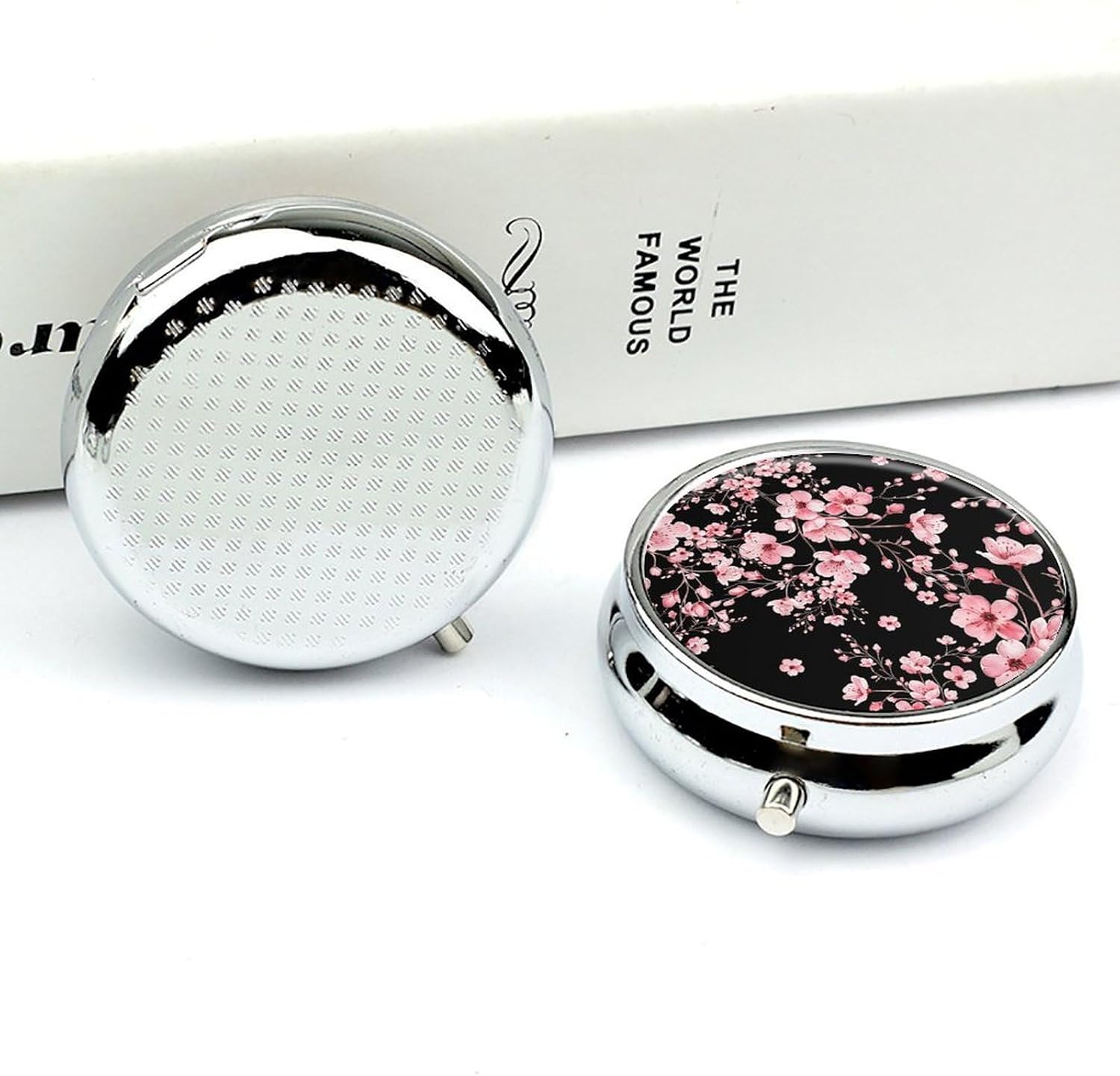 Cherry Flower Round Pill Box with 3 Compartments & Mirror image 4