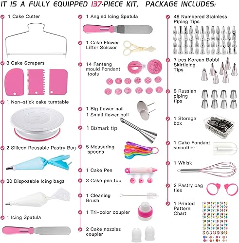Miniatura 3 de Kit de decoración de pasteles, 137 piezas de suministros de decoración de pasteles con tocadiscos para decorar, bolsa de pastelería, puntas de