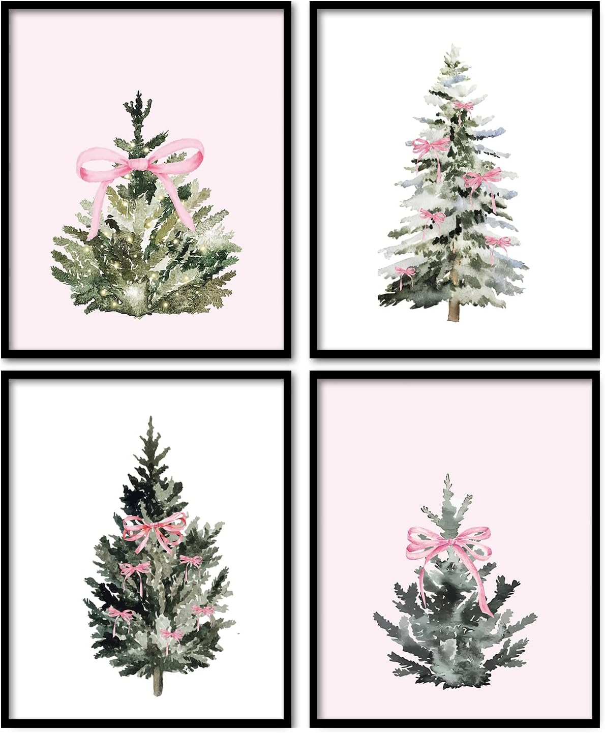 foedor Preppy Coquette Pink Bow Christmas Tree Wall Art