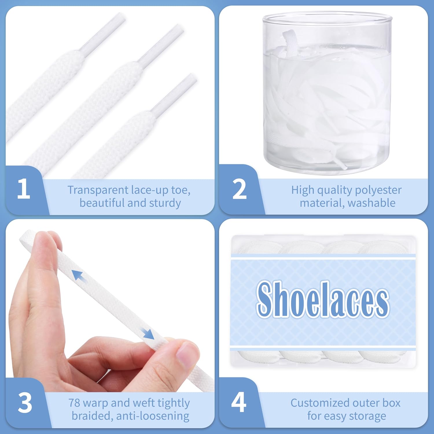 MoHern 5 Pairs White Shoelaces for Sneakers, Athletic White Shoelaces, 5/16'' Shoe laces, 55'' Fit Most Flats and Sneakers