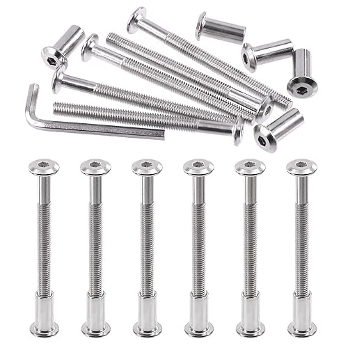 Vista 33 de Swpeet Juego de 25 tornillos de fijación plateados chapados en níquel M6x25mm, tornillos hexagonales, tuercas de barril con 1 llave Allen, poste