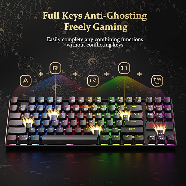 Redragon K552 Mechanical Gaming Keyboard 60% Compact 87 Key Kumara Wired Cherry MX Blue Switches Equivalent for Windows PC Gamers (RGB Backlit Black) - 5