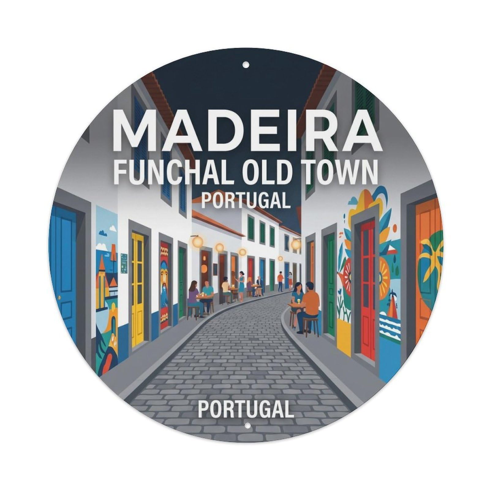 Olhnbad 08X08inch Style Classic Portugal Madeira Cityscape Seaside Travel Art Metal Tin Sign