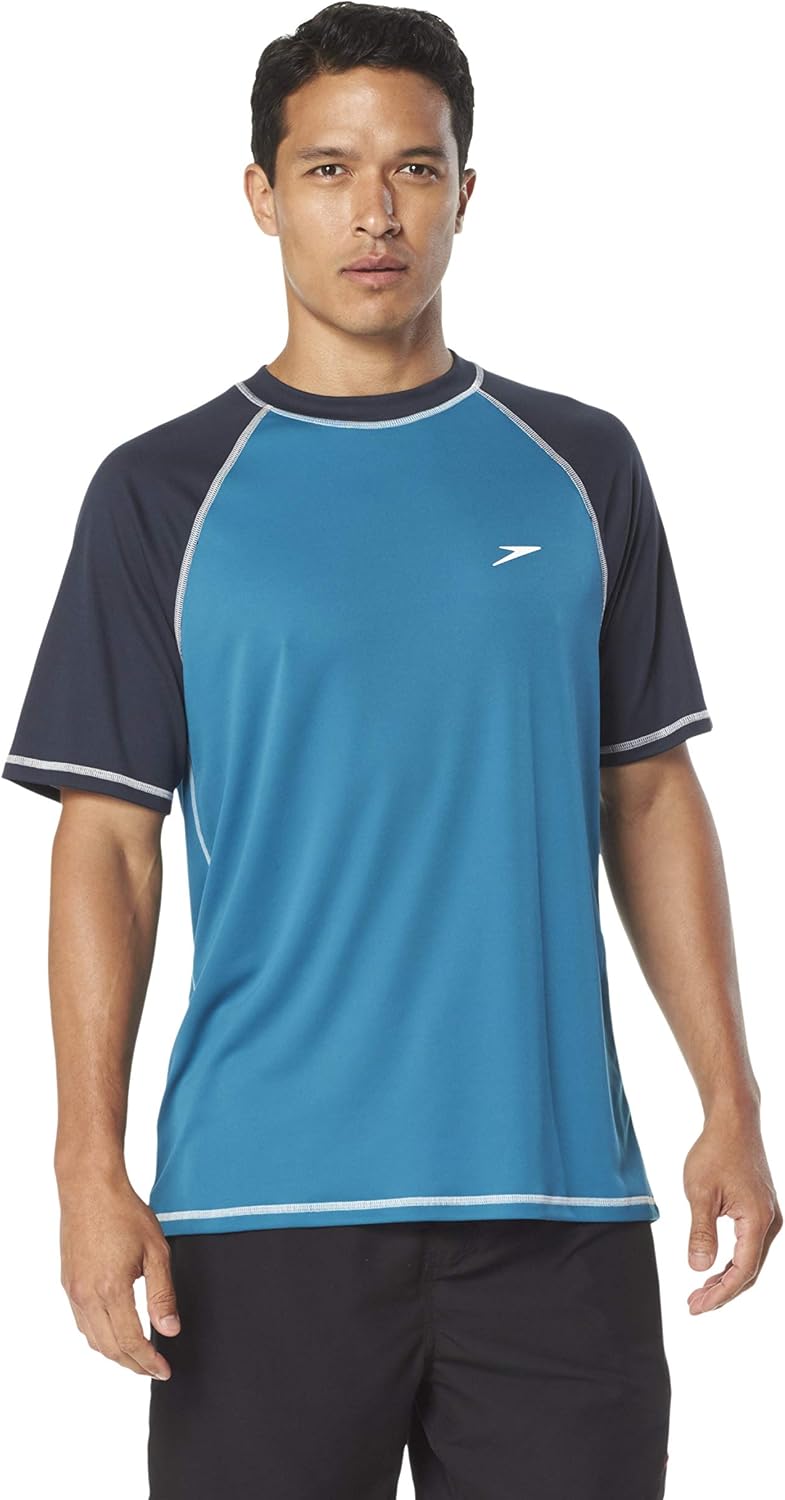 Speedo Men's Uv Swim Shirt Short Sleeve Loose Fit Easy Tee-Discontinued