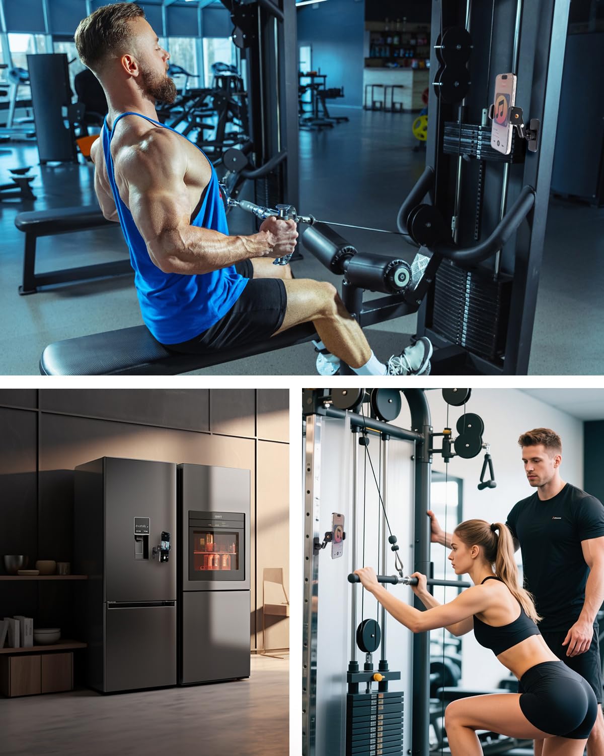 Supporto magnetico per telefono da palestra, regolabile a 360 gradi, per smartphone da 4,7 a 7 pollici, base super magnetica, perfetto per allenamenti e uso domestico