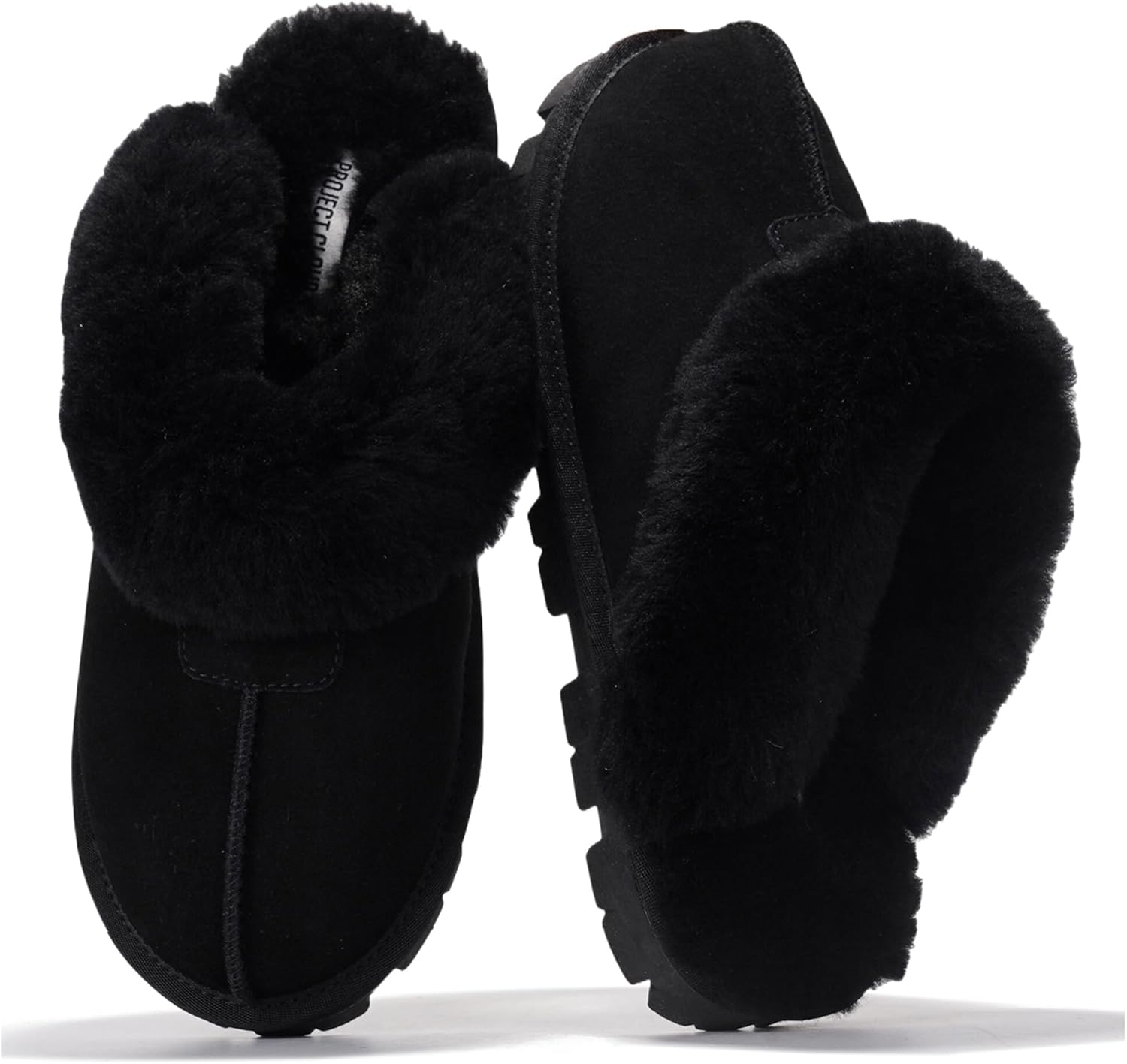Project Cloud House Slippers for Women - Genuine Leather & Natural Fur Lining Fluffy Slippers - Memory Foam Womens Shoes (Hedy)