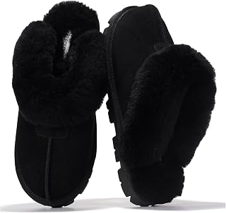 100% Genuine Leather & Australian Shearling Slippers for Women - Cozy Memory Foam Women's Slippers (Hedy)
