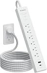 PLUGTUL Surge Protector Power Strip with USB Ports - 6FT Extension Cord with Multiple Outlets, Flat Plug, Wall Mount, USB A+ C, 980 J, Overload Surge Protection for Home Office White, CETL Listed