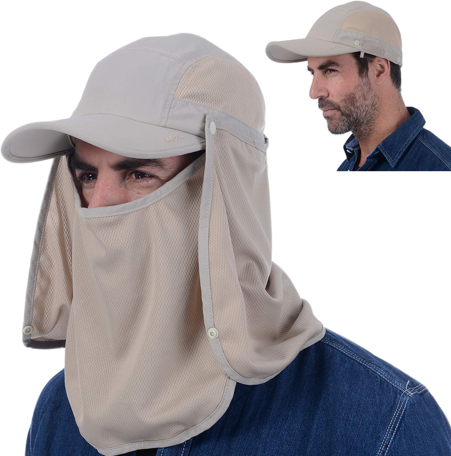 USHAKE Sun Cap Fishing Hat Baseball Cap with Face Neck Cover Flap