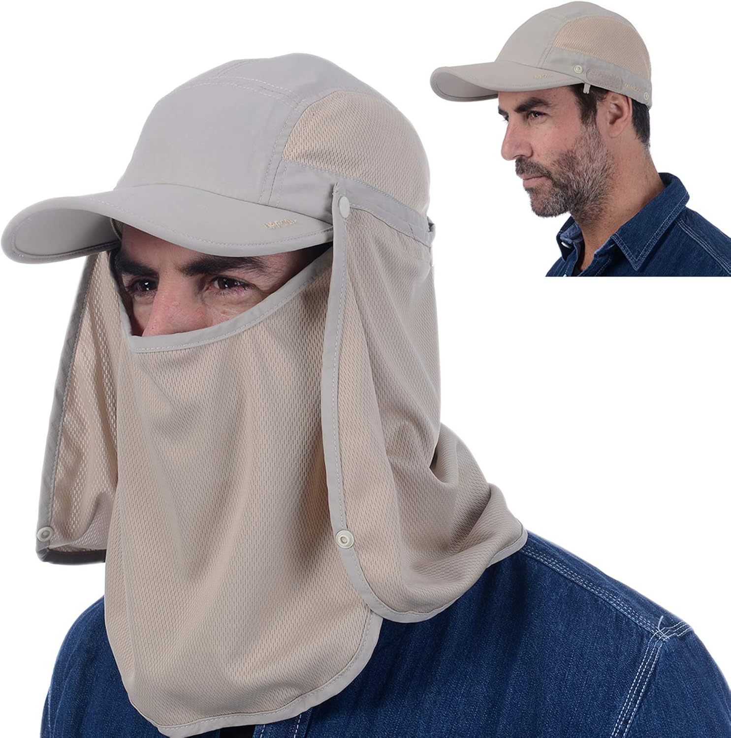 Sun Cap USHAKE Fishing Hat UPF 50 UV Protection Outdoor Hiking Jungle Mountain Sun Mens Quick Dry Baseball Cap Face Neck Cover Flap Water Resistant Breathable caps Flap Hats for Men Women New Unisex: Clothing