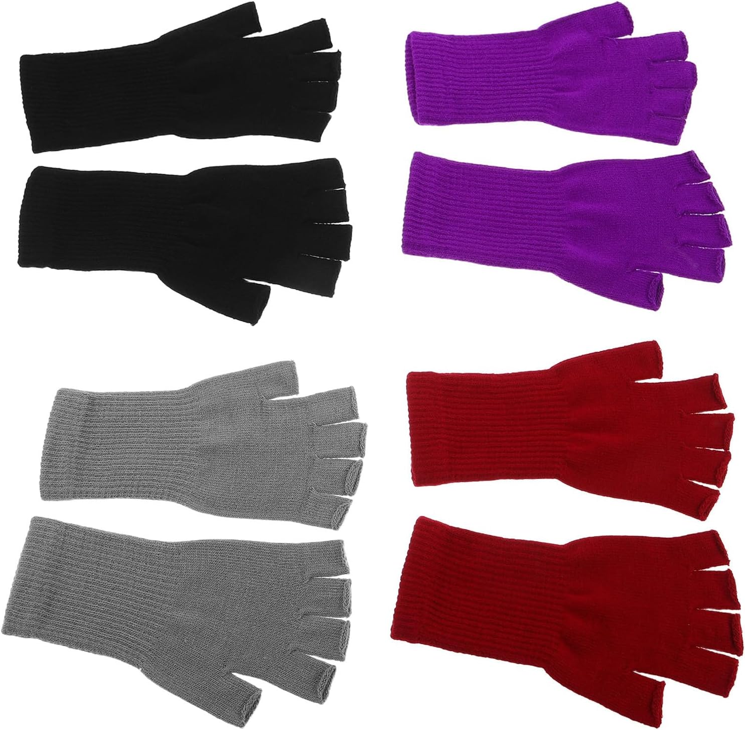 VOSAREA 4 Pairs Women Fingerless Gloves Knit Acrylic Fiber Half Gloves Soft and Snug Fit for Daily Activities