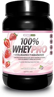 100% Whey Protein con Colágeno y Magnesio | 43 gramos de Proteína Pura por toma 0% Azúcares | Aumenta el crecimiento muscular y tonifica los músculos | 1000g (Fresa)