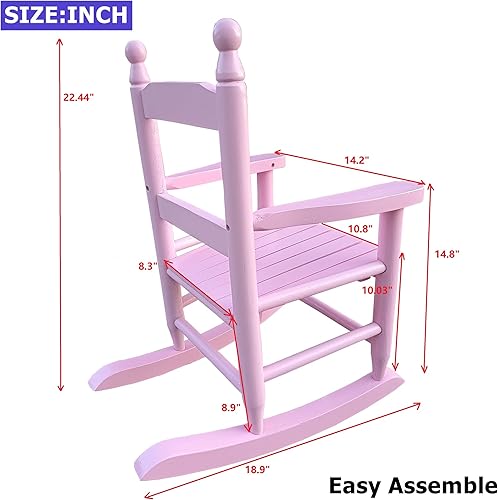 Miniatura 2 de Movdevy Silla mecedora de madera de alta calidad para niños y niñas, mecedora de madera más fuerte, mecedora para niños de 3 a 8 años (rosa claro)