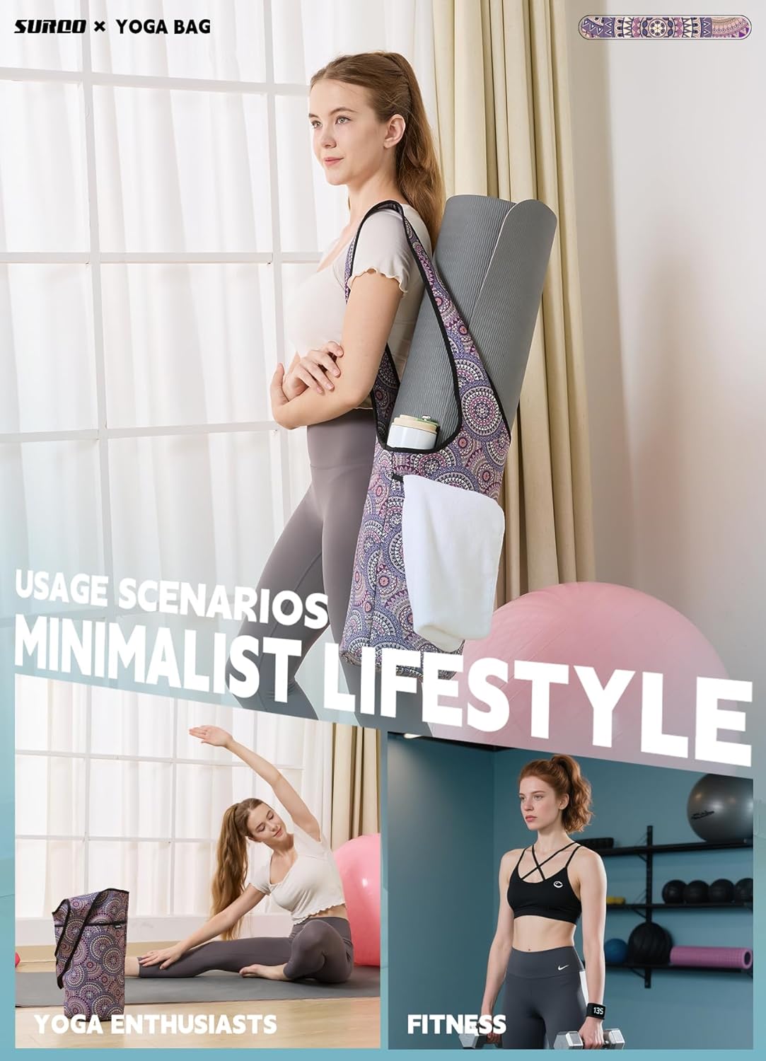 Yoga Mat Bag – Neoprene, Lightweight, Spacious Carrier, Large Zipper Pocket, Ideal for Gym Yoga & Fitness Mats