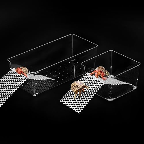 Miniatura 7 de U0U Paquete de 2 tanques de agua de cangrejo ermitaño grande, jaula de cangrejo ermitaño con rampas de escalada, piscina de agua salada de cangrejo