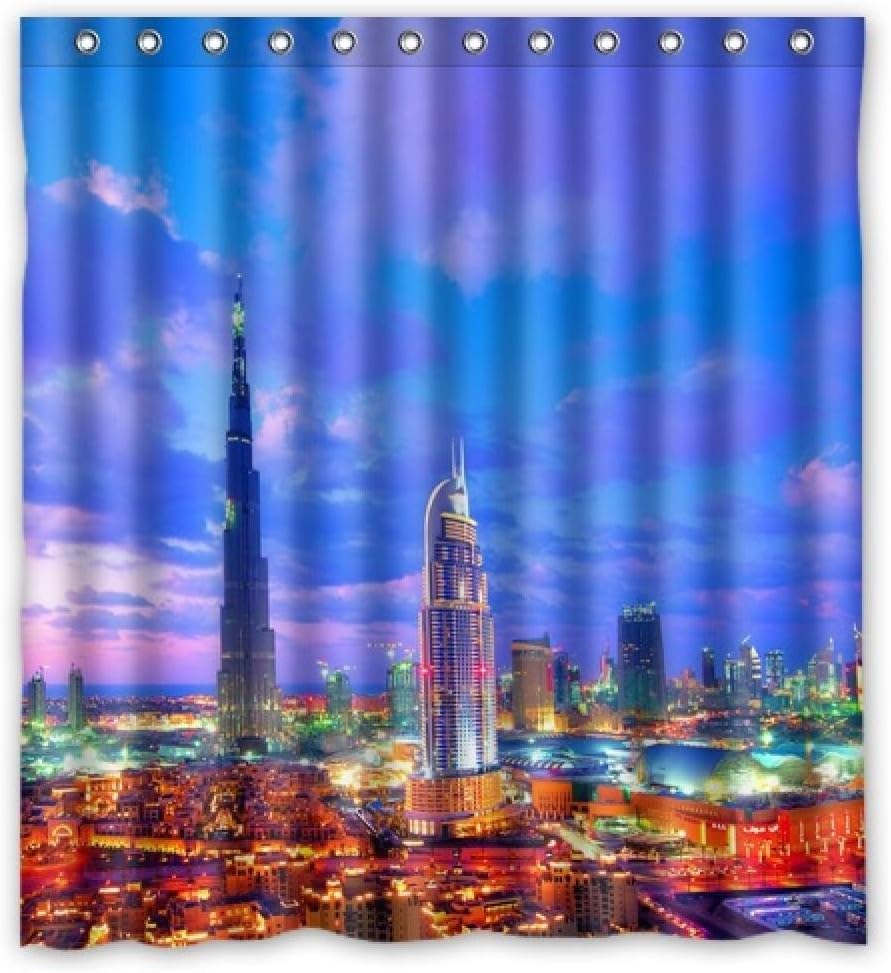 snow kiss Fashion Design Bath Curtain Good Gift Print Dubai Night Scenery Photo Waterproof Shower Curtain Good Gift 168x182cm