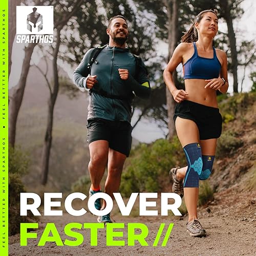 Miniatura 3 de Sparthos Rodilleras de compresión (par)  Protección y apoyo articular para correr, deportes, alivio del dolor de rodilla  Rodillera para hombres y