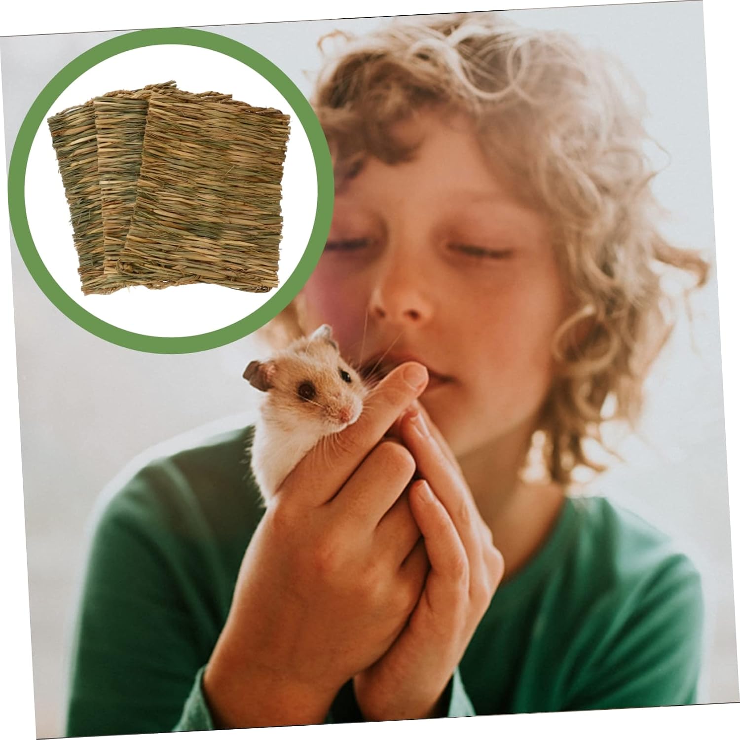 Kisangel 3Pcs Small Pet Grass Mat Woven Bedding for Guinea Hamster and Small Animals and Odor Grass Cushions for Indoor Cages