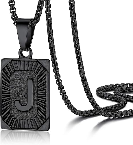 PROSTEEL Elegante collar con inicial, collar de letra mayúscula de la A a la Z, tono plataoronegro, texto personalizado disponible, cadena de caja