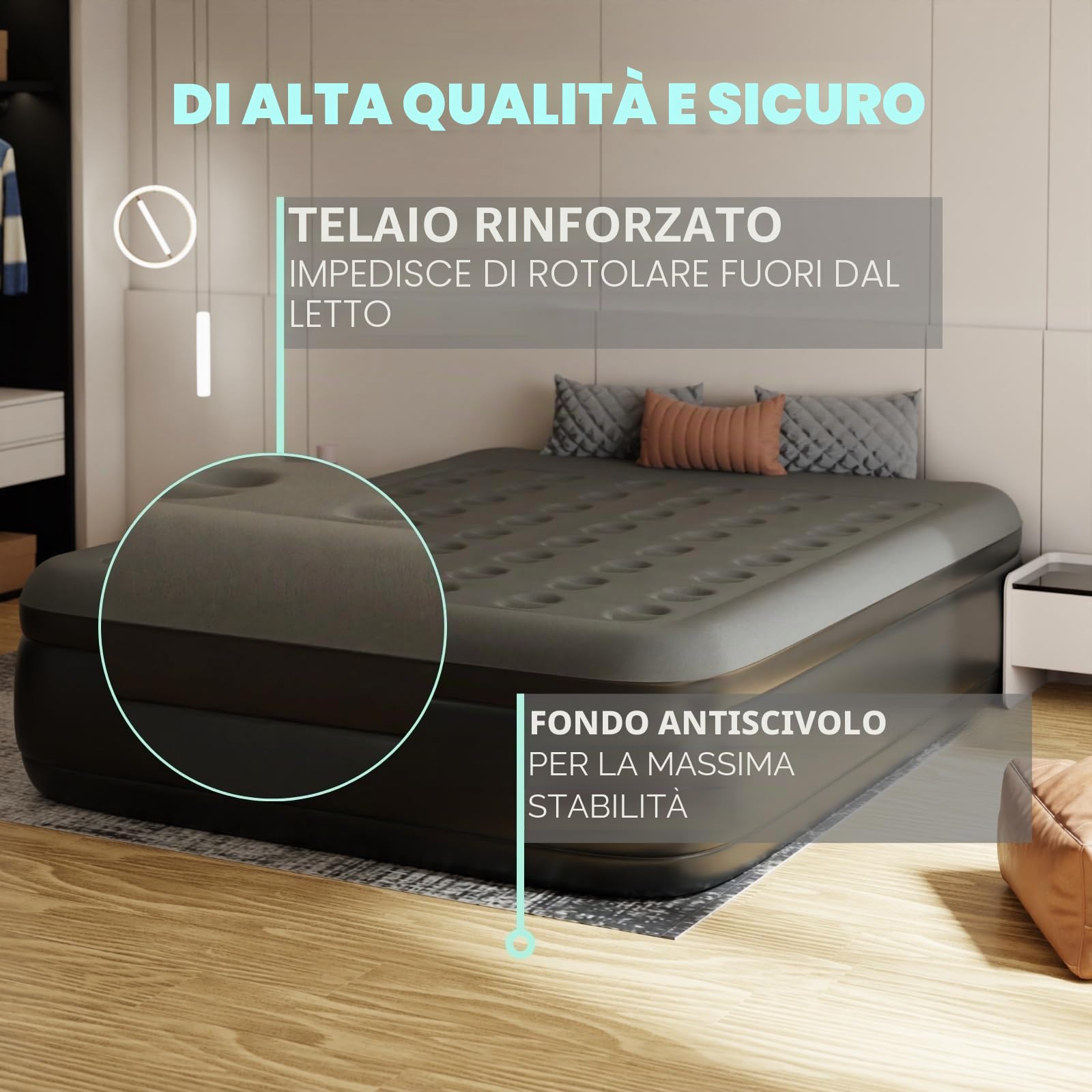 HAGO 24 materassi ad aria di alta qualità, 200 x 160 cm, letto gonfiabile per ospiti fino a 270 kg, comodo materasso ad aria autogonfiante, letto da campeggio di alta qualità