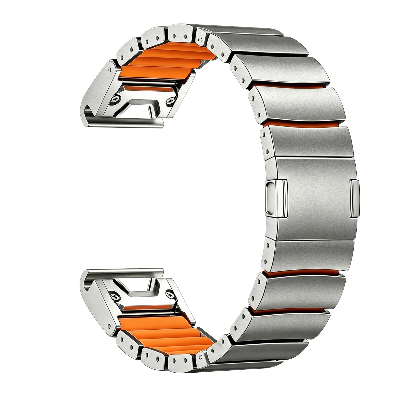 Bracelet Titane Garmin QuickFit 26mm, Doublure Silicone, MAG, Ti/Orange