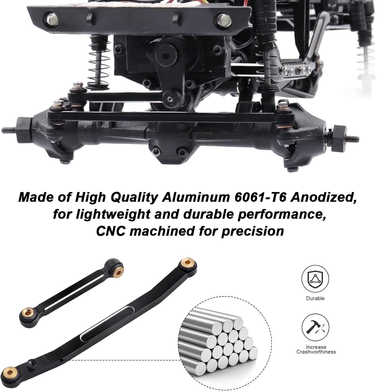 HobbyPark Aluminum Steering Links Set Rod Tie Links for SCX24 Gladiator Bronco C10 JLU Deadbolt B17 1/24 RC Crawler Upgrades