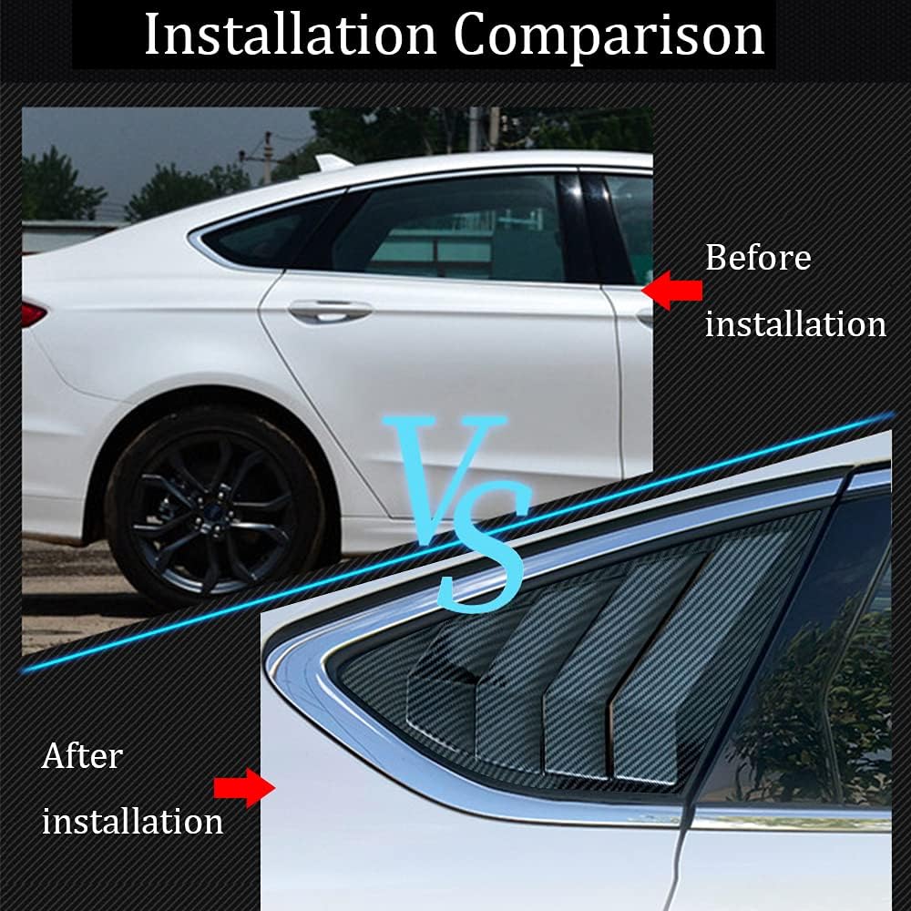 ABS Carbon Fiber Print Rear Side Window Louvers Air Vent Scoop Shades Cover Blinds Trim for Ford Fusion 2013 2014 2015 2016 2017 2018 2019 2020 2021（Carbon Fiber）