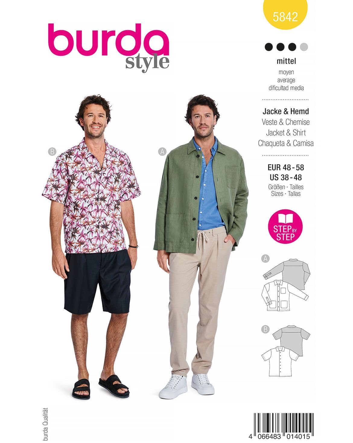 Patron Burda 5842 - Chemises pour hommes du 48 au 58 FR