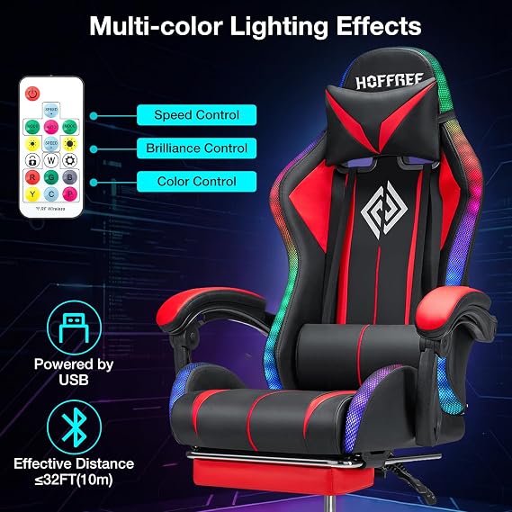 HOFFREE HOGC-GP102 Gaming Chairs, Leather, Red/Black, ‎17.72 D x 16.93 W x 51.57 H