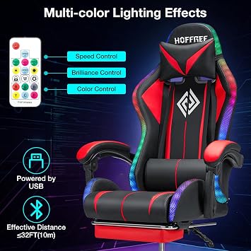 HOFFREE HOGC-GP102 Gaming Chairs, Leather, Red/Black, 17.72 D x 16.93 W x 51.57 H