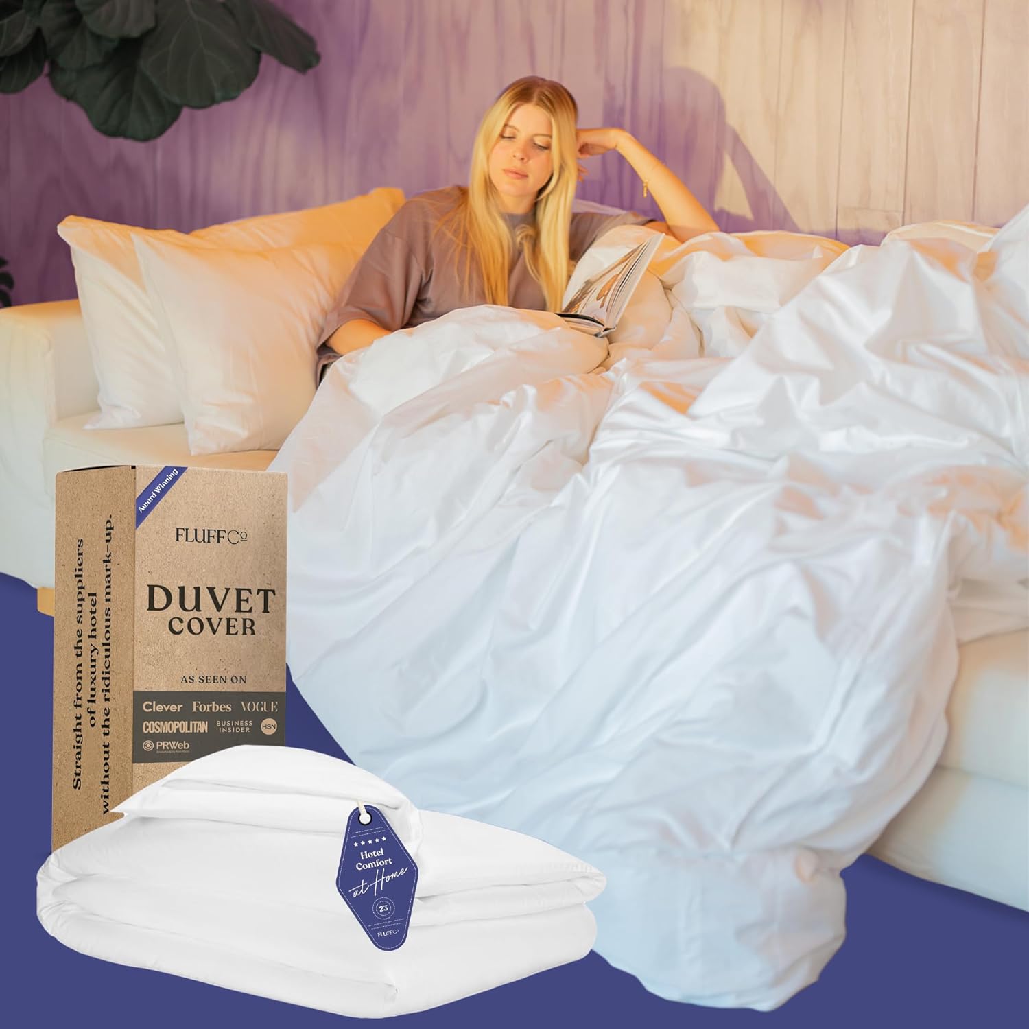 Fluffco King Size Luxury Duvet Cover - Hotel Collection Bedding Duvet Covers - Made from 100% Cotton - Zipper Enclosed Quilt Cover with Cooling Effect - Machine Washable White Bedspread - 91" x 101"