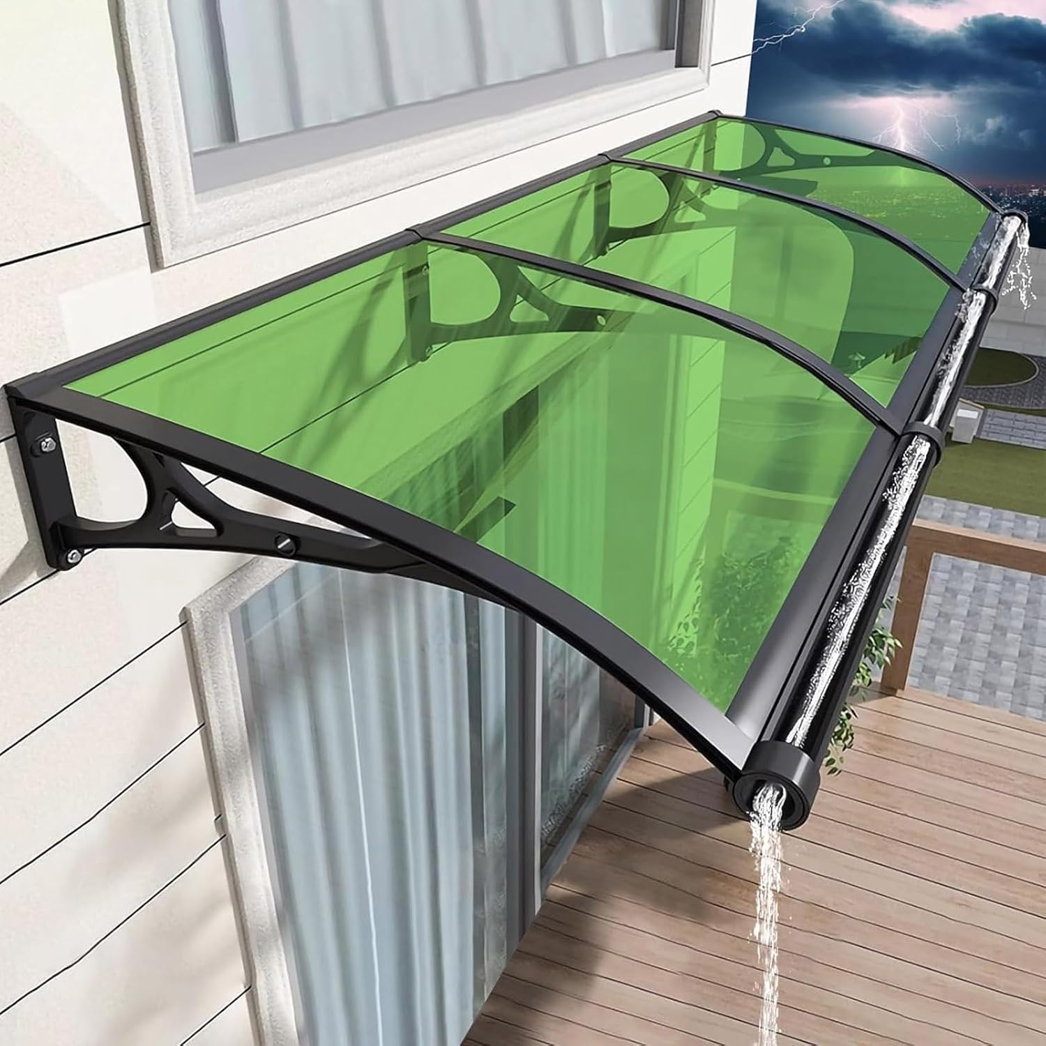 Awning for Door Entrance, Door Window Awning, Polycarbonate Cover Outdoor Front Door Patio, UV Rain Snow Protection, Door Awnings Exterior for House, Porch, Patio, Deck(Green,60x120cm (23.6'