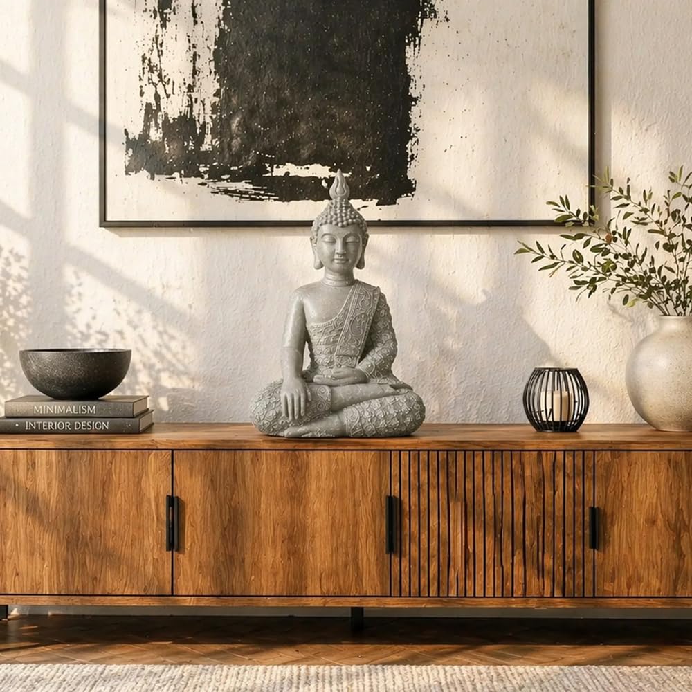 Statua di Buddha Feng Shui Grande 45cm Pietra Artificiale Imitazione Calcestruzzo