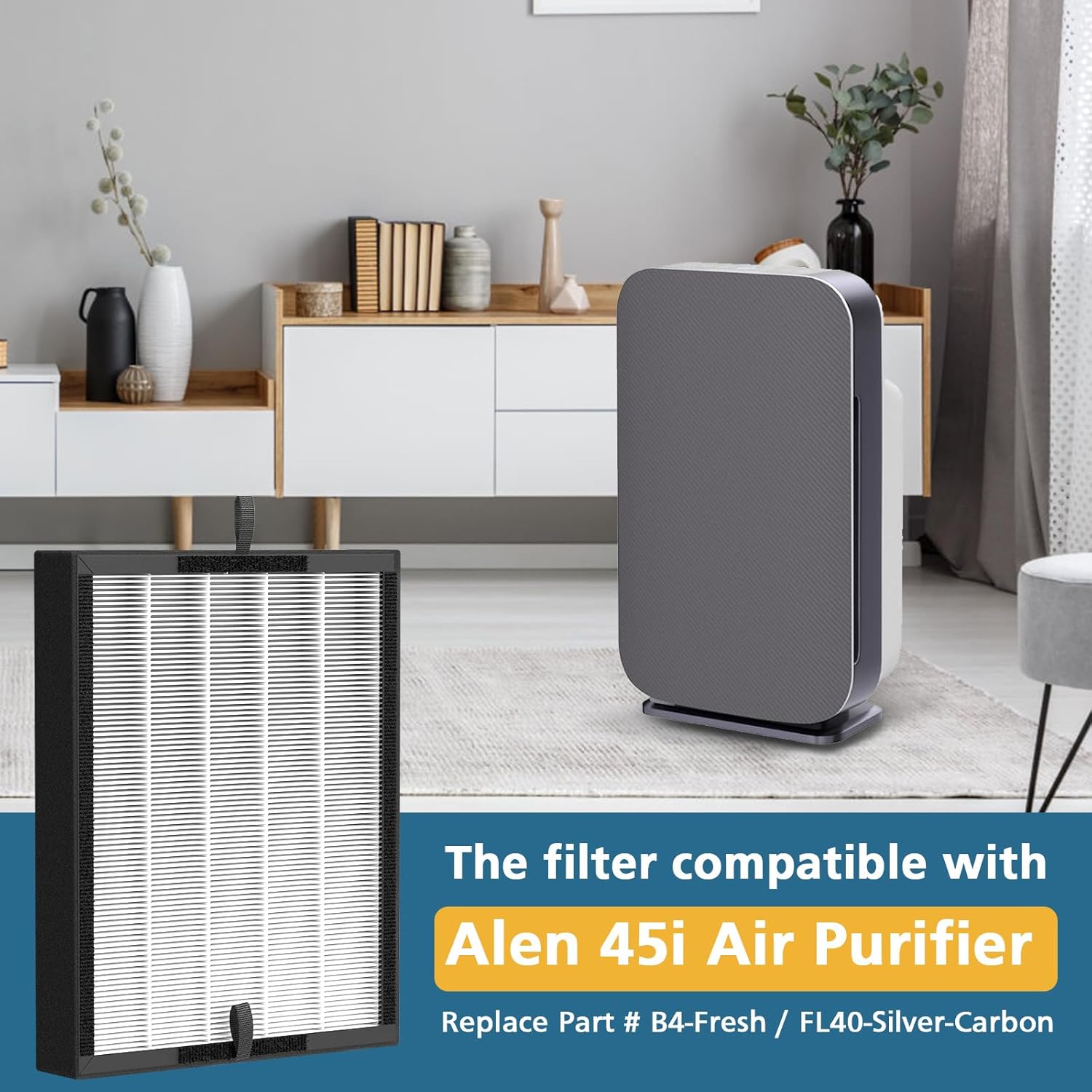 45i Replacement Filter Compatible with A-len BreatheSm-art Flex Bh400 & 45i Pure Air Purifier, Compared # B4-Fresh/FL40-Silver-Carbon, 2 Pack 3-in-1 HEPA Filter + 4 Pcs Activated Carbon Pre Filter - Image 2